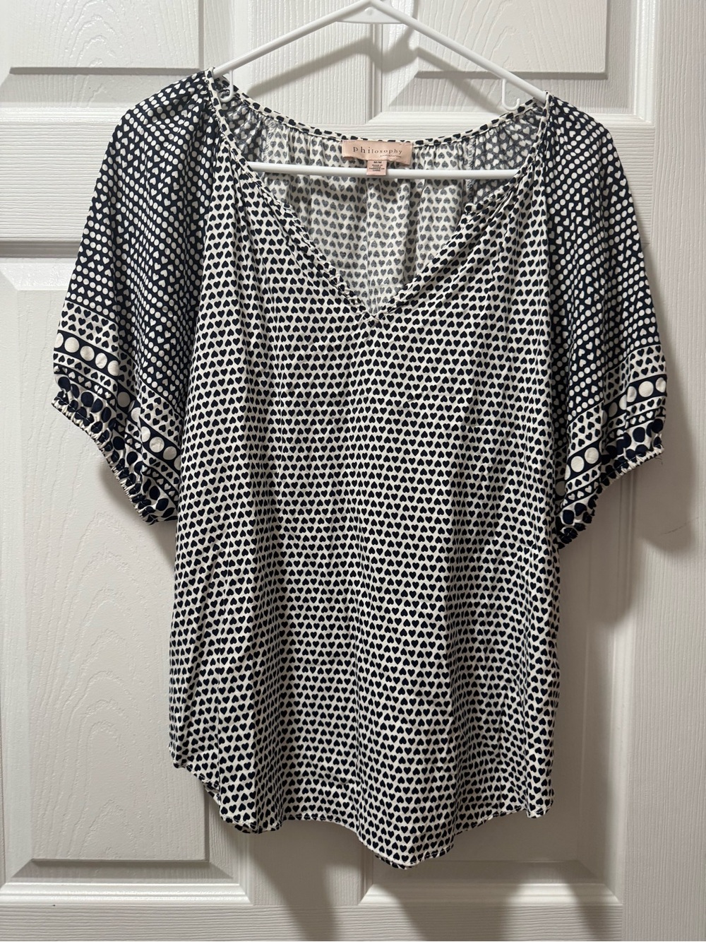 Philosophy Navy and White Printed V-Neck Blouse